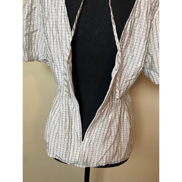 club monaco Grid Double V Tie Back Top small blouse - Picture 5 of 7
